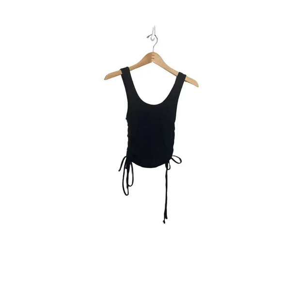 Open Edit Ruched Tie Black Cropped Tank Top - Picture 3 of 5